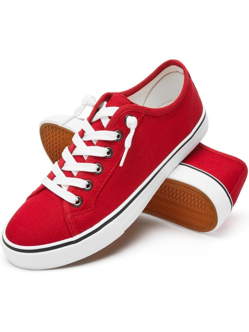 Women's Red Fashion Comfort Slip On Casual Shoes Lace Up Low Top Canvas Sneakers
